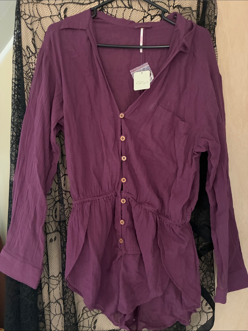 Women's Button-Front V-Neck Romper - Plum